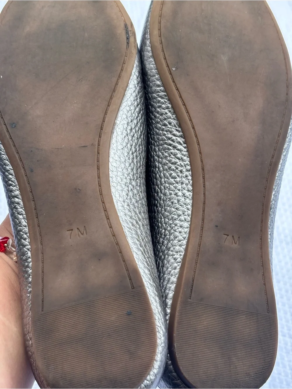 Tory Burch Metallic Silver Leather Ballet Flats